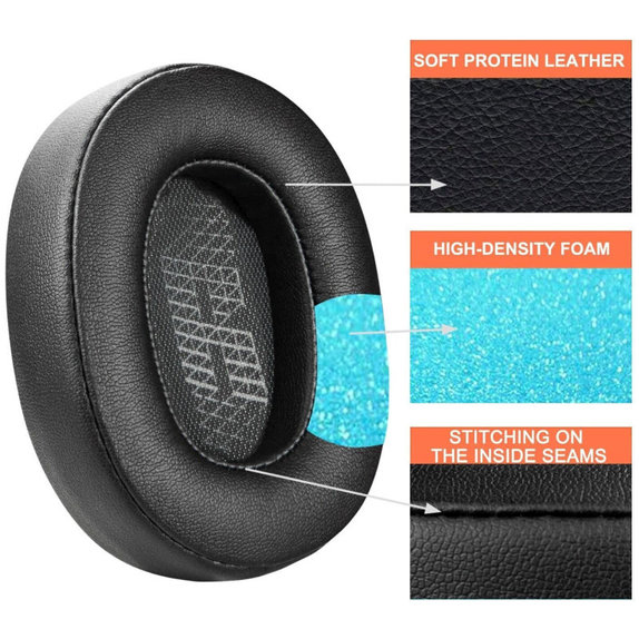 Perne de schimb pentru JBL Live 500BT, 500BTNC, Spumă cu memorie + piele PU, Negru, 1 pereche