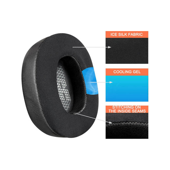 Perne de schimb pentru JBL Live 650, 660, E65, Spumă cu memorie + Piele + Textil, Negru, Gel răcoritor, 1 pereche