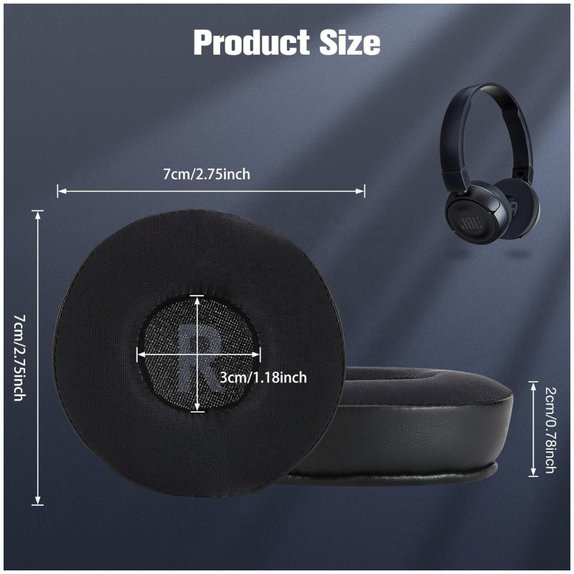 Perne de schimb pentru JBL JR300, T450BT, T500BT, T600, Spumă cu memorie + Piele + Textil, Negru, Gel răcoritor, 1 pereche
