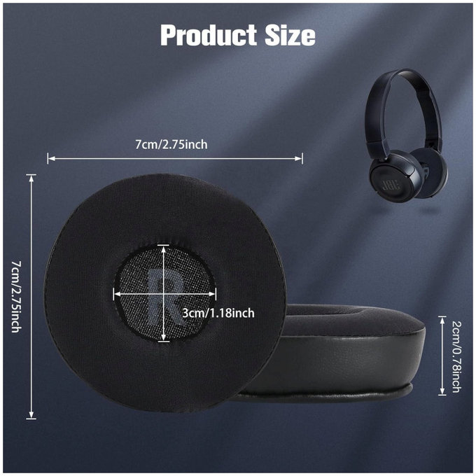 Perne de schimb pentru JBL JR300, T450BT, T500BT, T600, Spumă cu memorie + Piele + Textil, Negru, Gel răcoritor, 1 pereche