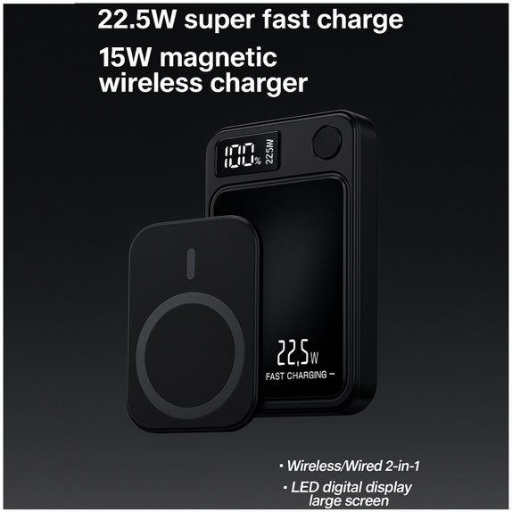 FixPremium - MagSafe PowerBank 5000mAh cu afișaj LED, negru