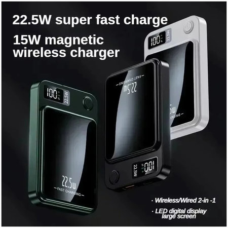 FixPremium - MagSafe PowerBank 5000mAh cu afișaj LED, negru