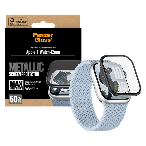 Sticlă securizată UWF METALLIC pentru Apple Watch 11/10 42 mm, Negru, PanzerGlass