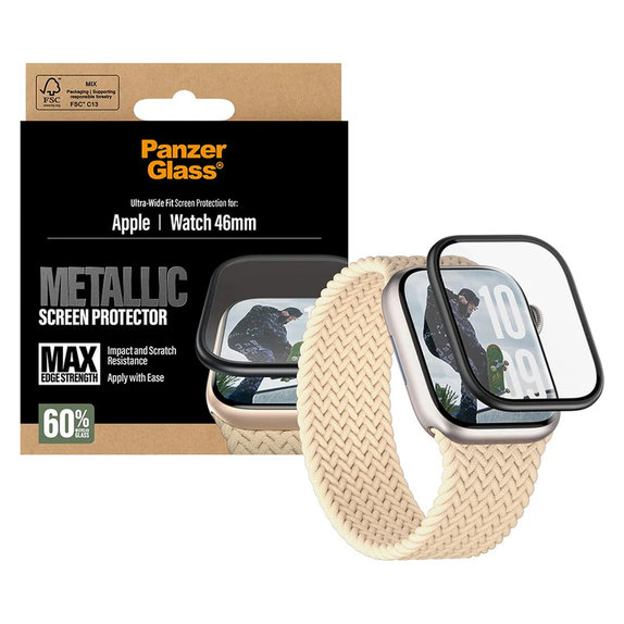 Sticlă securizată UWF METALLIC pentru Apple Watch 11/10 46 mm, Negru, PanzerGlass