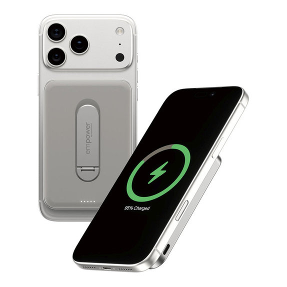 PowerBank wireless 5000 mAh, cu suport rotativ 20 W, compatibilă cu MagSafe, Qi2/USB-C, Titan, empower