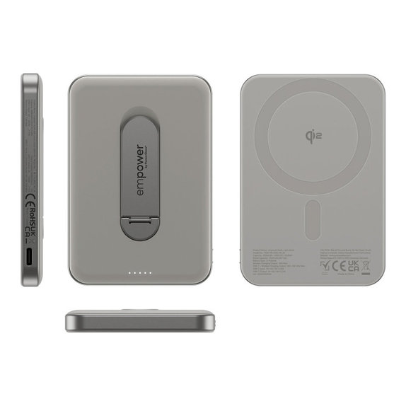 PowerBank wireless 5000 mAh, cu suport rotativ 20 W, compatibilă cu MagSafe, Qi2/USB-C, Titan, empower