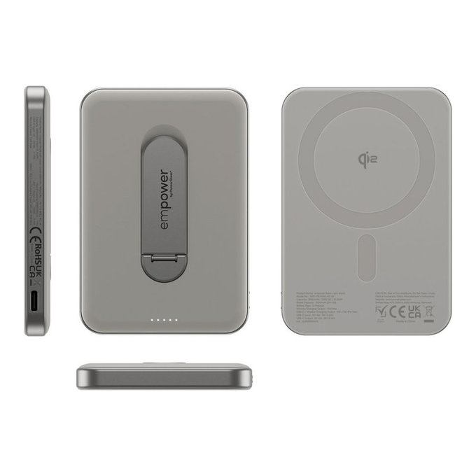 PowerBank wireless 5000 mAh, cu suport rotativ 20 W, compatibilă cu MagSafe, Qi2/USB-C, Titan, empower
