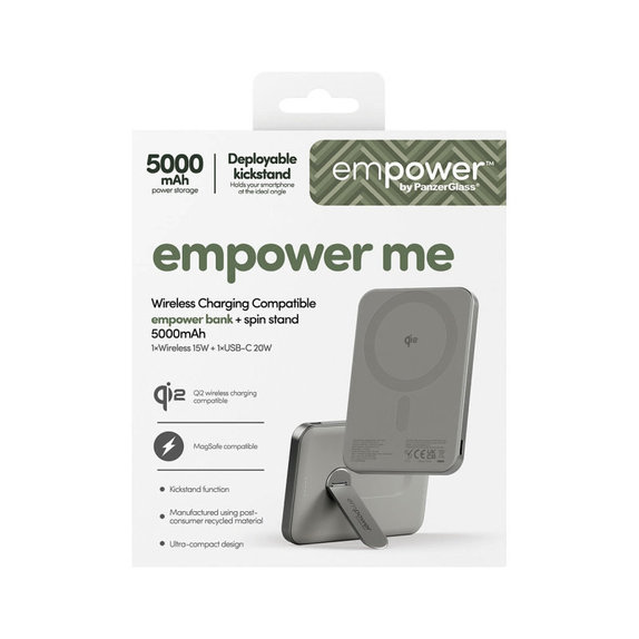 PowerBank wireless 5000 mAh, cu suport rotativ 20 W, compatibilă cu MagSafe, Qi2/USB-C, Titan, empower