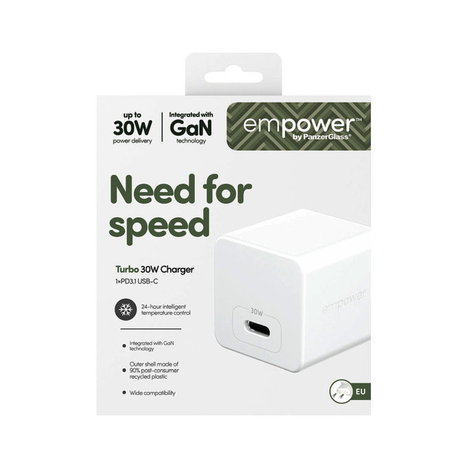 Adaptor de călătorie Grand Prix USB-C, GaN, 30 W PD, argintiu-alb, empower