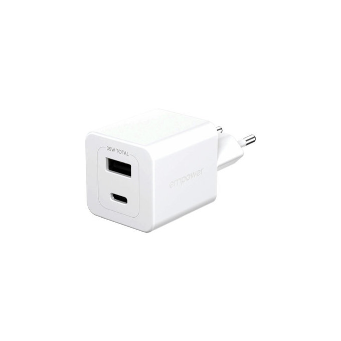 Adaptor de călătorie Grand Prix USB-C/USB-A, GaN, 35 W PD, argintiu-alb, empower