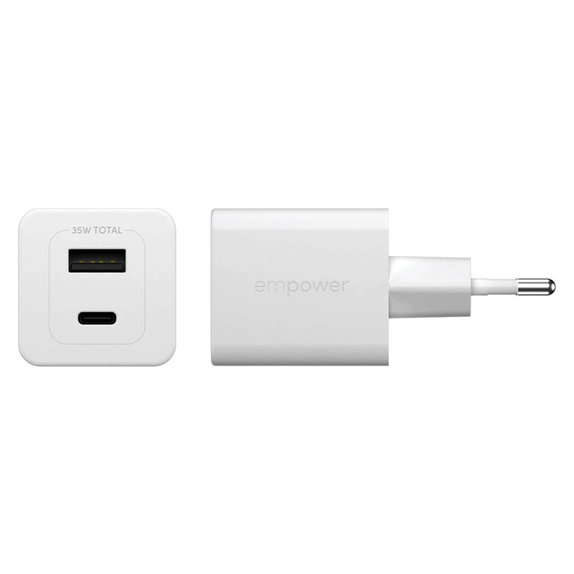 Adaptor de călătorie Grand Prix USB-C/USB-A, GaN, 35 W PD, argintiu-alb, empower