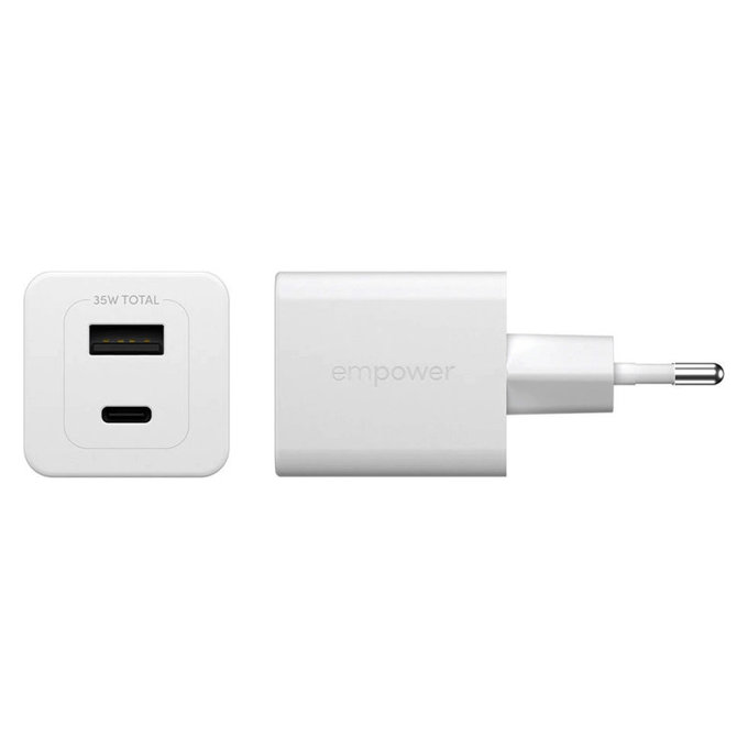 Adaptor de călătorie Grand Prix USB-C/USB-A, GaN, 35 W PD, argintiu-alb, empower