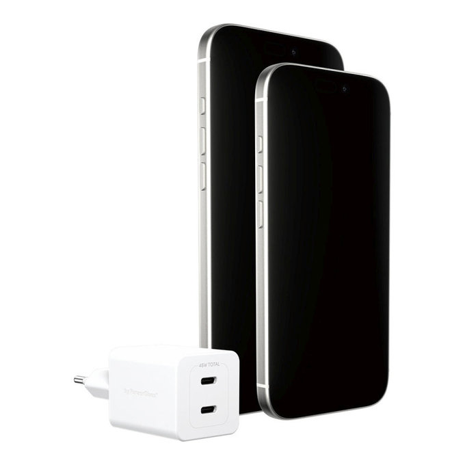 Adaptor de călătorie Grand Prix 2x USB-C, GaN, 45 W PD, Alb-argintiu, empower