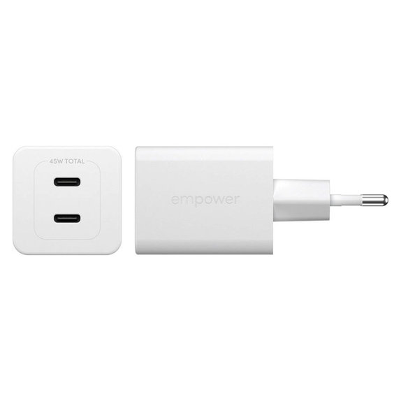 Adaptor de călătorie Grand Prix 2x USB-C, GaN, 45 W PD, Alb-argintiu, empower