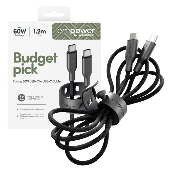 Cablu USB-C, 60 W, Racing, 1, 2 m, Space Black, empower