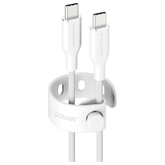Cablu USB-C, 60 W, Racing, 2 m, Alb-argintiu, empower
