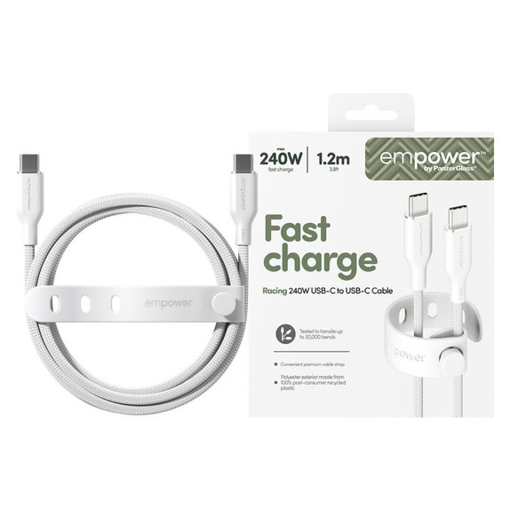 Cablu USB-C, 240 W, Racing, 1,2 m, argintiu-alb, empower