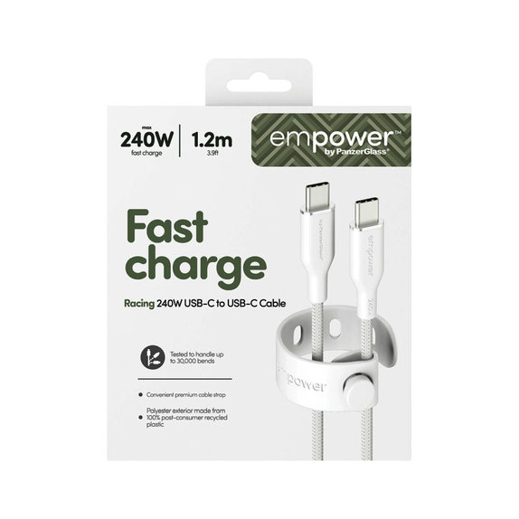 Cablu USB-C, 240 W, Racing, 1,2 m, argintiu-alb, empower