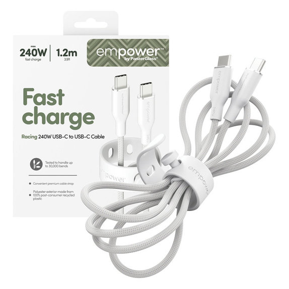 Cablu USB-C, 240 W, Racing, 1,2 m, argintiu-alb, empower