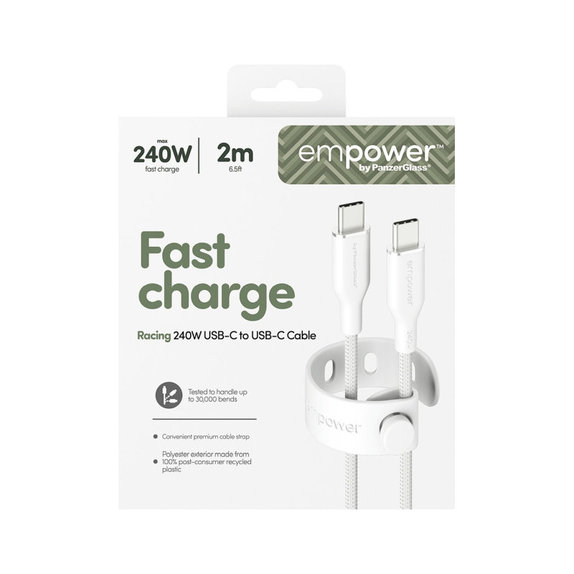 Cablu USB-C, 240 W, Racing, 2 m, Alb-argintiu, empower