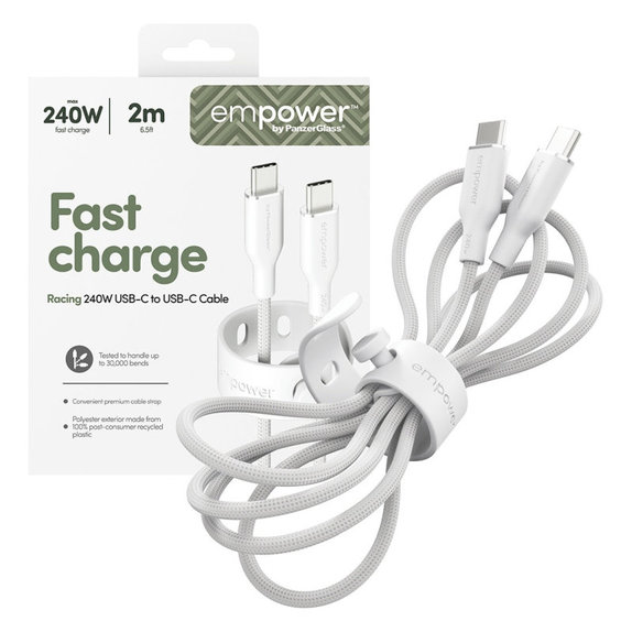 Cablu USB-C, 240 W, Racing, 2 m, Alb-argintiu, empower