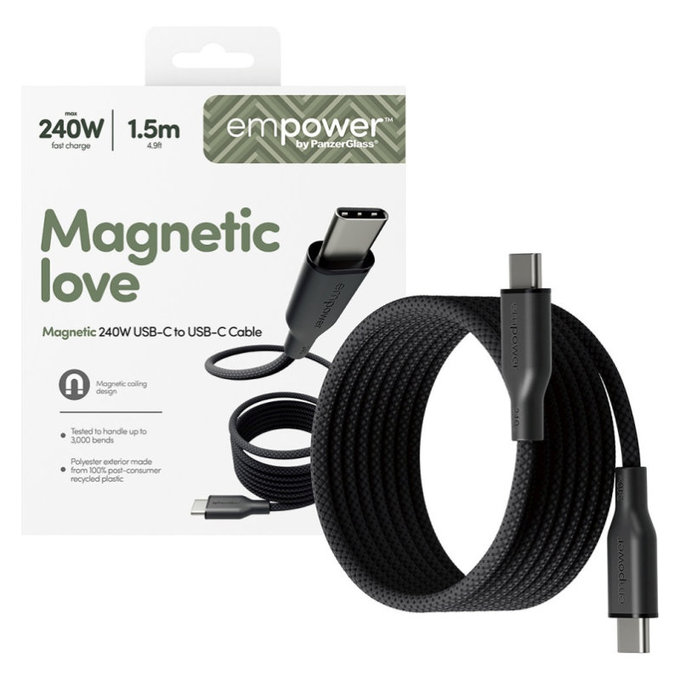 Cablu USB-C, 240 W, Magnetic, 1, 5 m, Space Black, empower