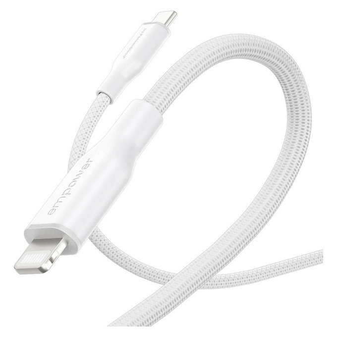 Cablu USB-C/Lightning, 60 W, Racing, 1, 2 m, Alb-argintiu, empower