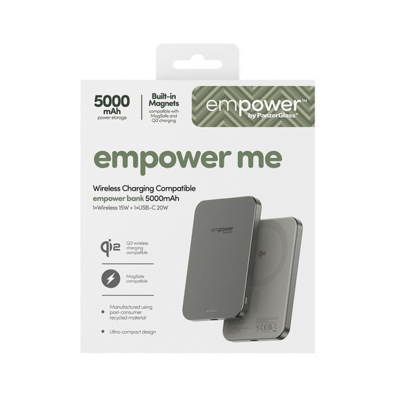 PowerBank wireless 5000 mAh, 20 W, compatibilă cu MagSafe, Qi2/USB-C, Titan, empower
