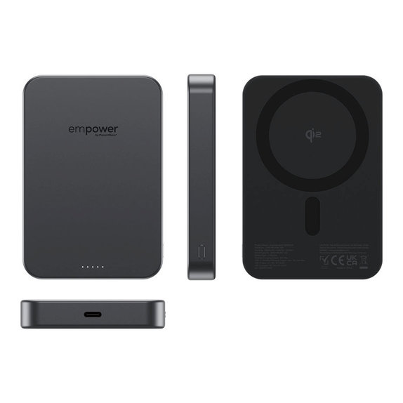 PowerBank wireless 10000 mAh, 20 W, compatibilă cu MagSafe, Qi2/USB-C, Space Black, empower