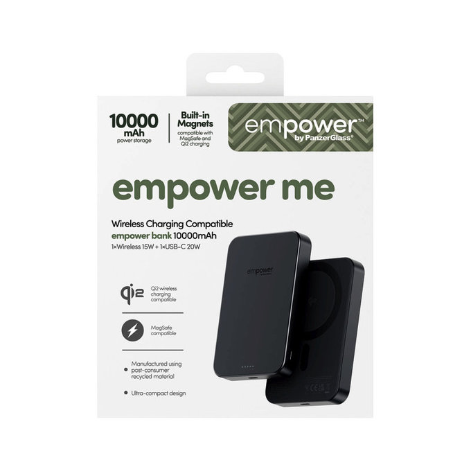 PowerBank wireless 10000 mAh, 20 W, compatibilă cu MagSafe, Qi2/USB-C, Space Black, empower