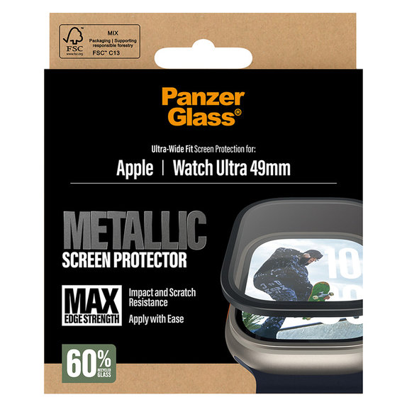 Sticlă securizată UWF METALLIC pentru Apple Watch Ultra 49 mm, Negru, PanzerGlass