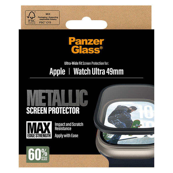 Sticlă securizată UWF METALLIC pentru Apple Watch Ultra 49 mm, Negru, PanzerGlass