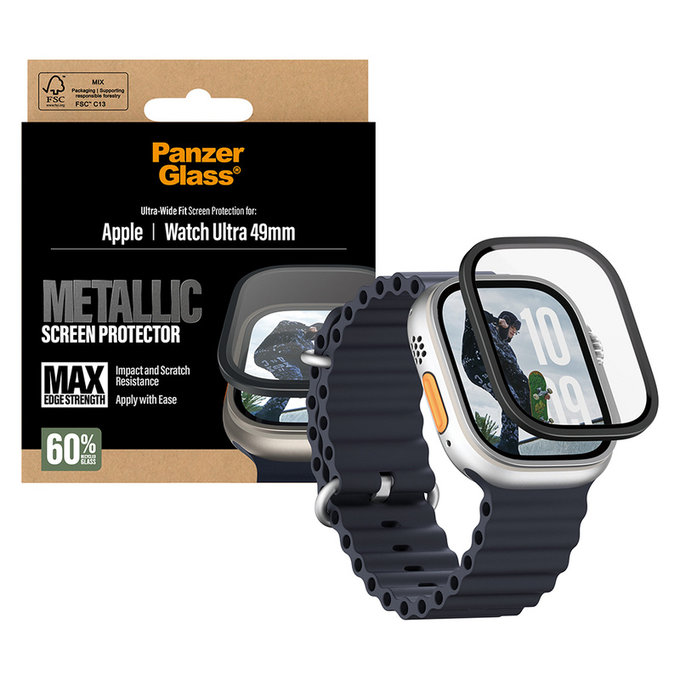 Sticlă securizată UWF METALLIC pentru Apple Watch Ultra 49 mm, Negru, PanzerGlass