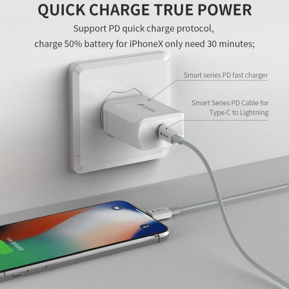 Cablu Lightning / USB-C Smart, PD 20W, 1m, alb, Devia