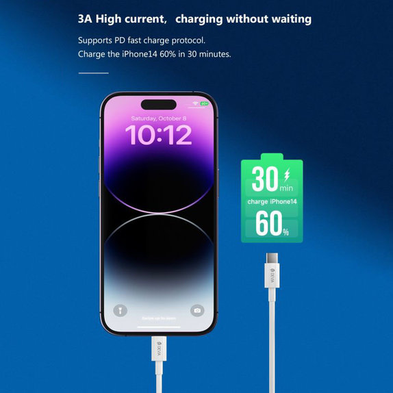 Cablu Lightning / USB-C Smart, PD 27W, 2m, alb, Devia