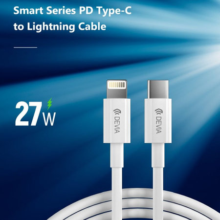 Cablu Lightning / USB-C Smart, PD 27W, 2m, alb, Devia