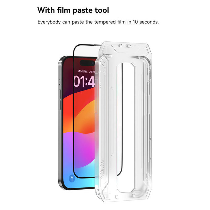Sticlă securizată FullCover cu aplicator pentru iPhone 15 Pro, Devia