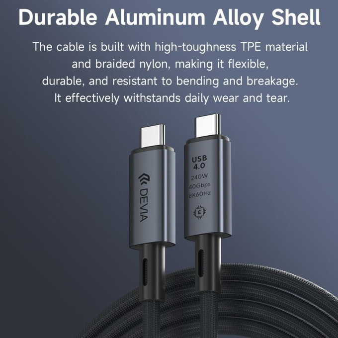 Cablu USB-C / USB-C Extreme Speed, 240W, 8K 60Hz, 1m, negru, Devia