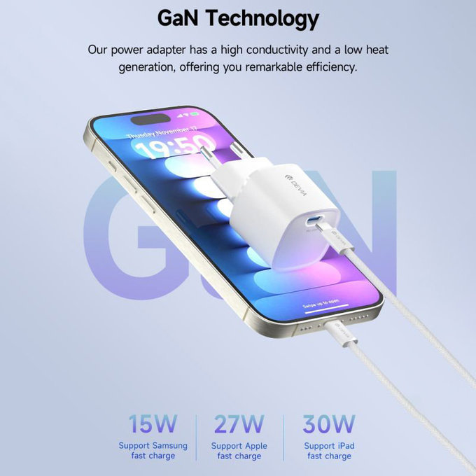 Adaptor de încărcare Mini USB-C, PD 30W, alb, Devia