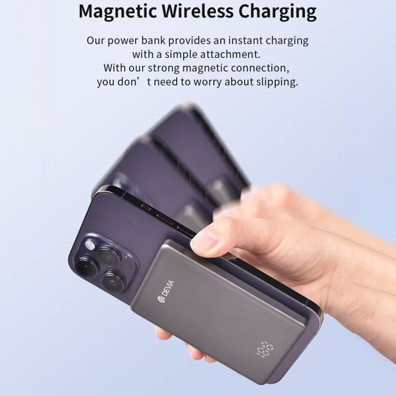 PowerBank MagSafe Extreme Speed Mini cu display, PD 20W, 5000mAh, Space Grey, Devia