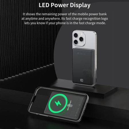 PowerBank MagSafe Extreme Speed Mini cu display, PD 20W, 5000mAh, Space Grey, Devia