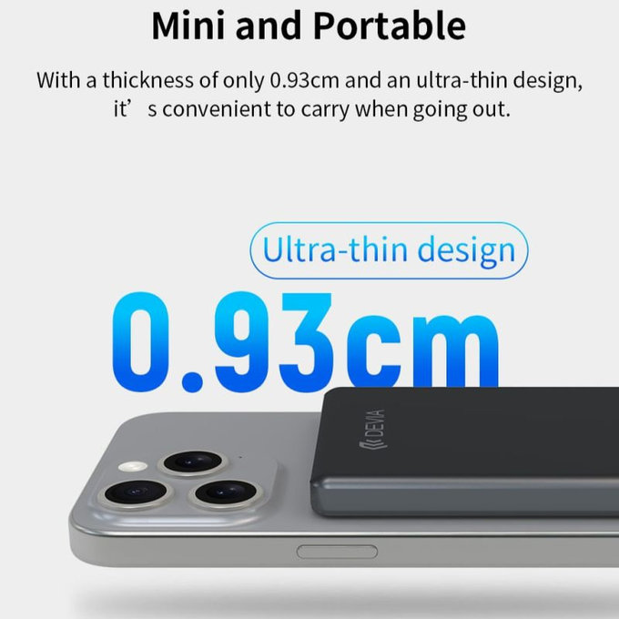 PowerBank MagSafe Extreme Speed Mini cu display, PD 20W, 5000mAh, Space Grey, Devia