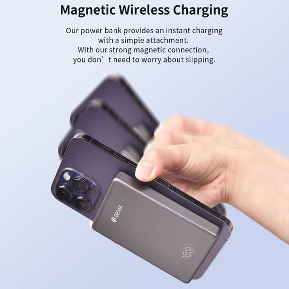 PowerBank MagSafe Extreme Speed Mini cu display, PD 20W, 10000mAh, Space Grey, Devia