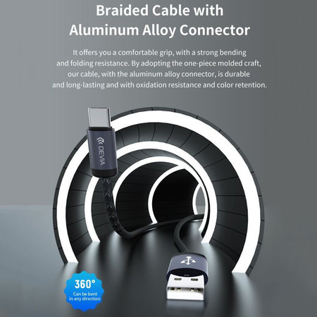 Cablu USB / USB-C Gracious, 2.1A, 2m, negru, Devia