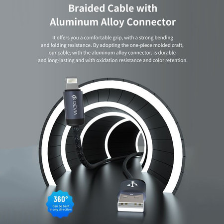 Cablu Lightning / USB Gracious, 2,4A, 2m, negru, Devia