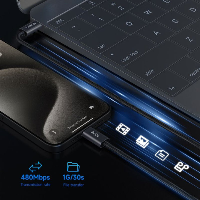 Cablu USB-C / USB-C Extreme Speed, PD 240W, 2m, negru, Devia