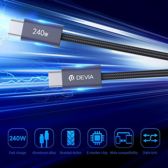Cablu USB-C / USB-C Extreme Speed, PD 240W, 2m, negru, Devia