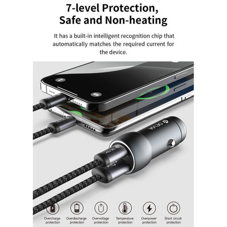 Încărcător auto Extreme Speed USB-C + USB-A, PD 30W, QC 3.0 18W, gri, Devia