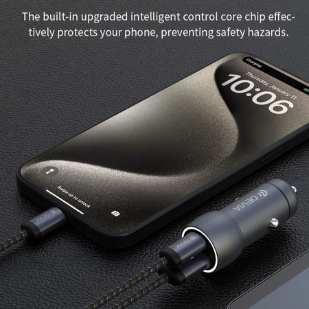 Încărcător auto Extreme Speed USB-C + USB-A, PD 30W, QC 3.0 18W, gri, Devia