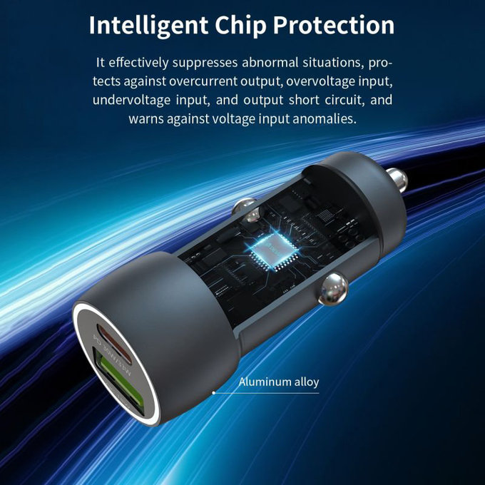 Încărcător auto Extreme Speed USB-C + USB-A, PD 30W, QC 3.0 18W, gri, Devia